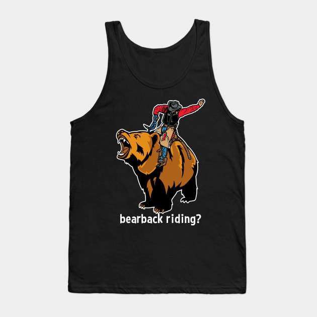 Funny Cowboy Bearback Riding Mashup Tank Top by RadStar